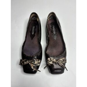 Stuart Madeline Womens 8 Leopard Satin Bow Leather Ballet Flats Y2K Coquette VTG